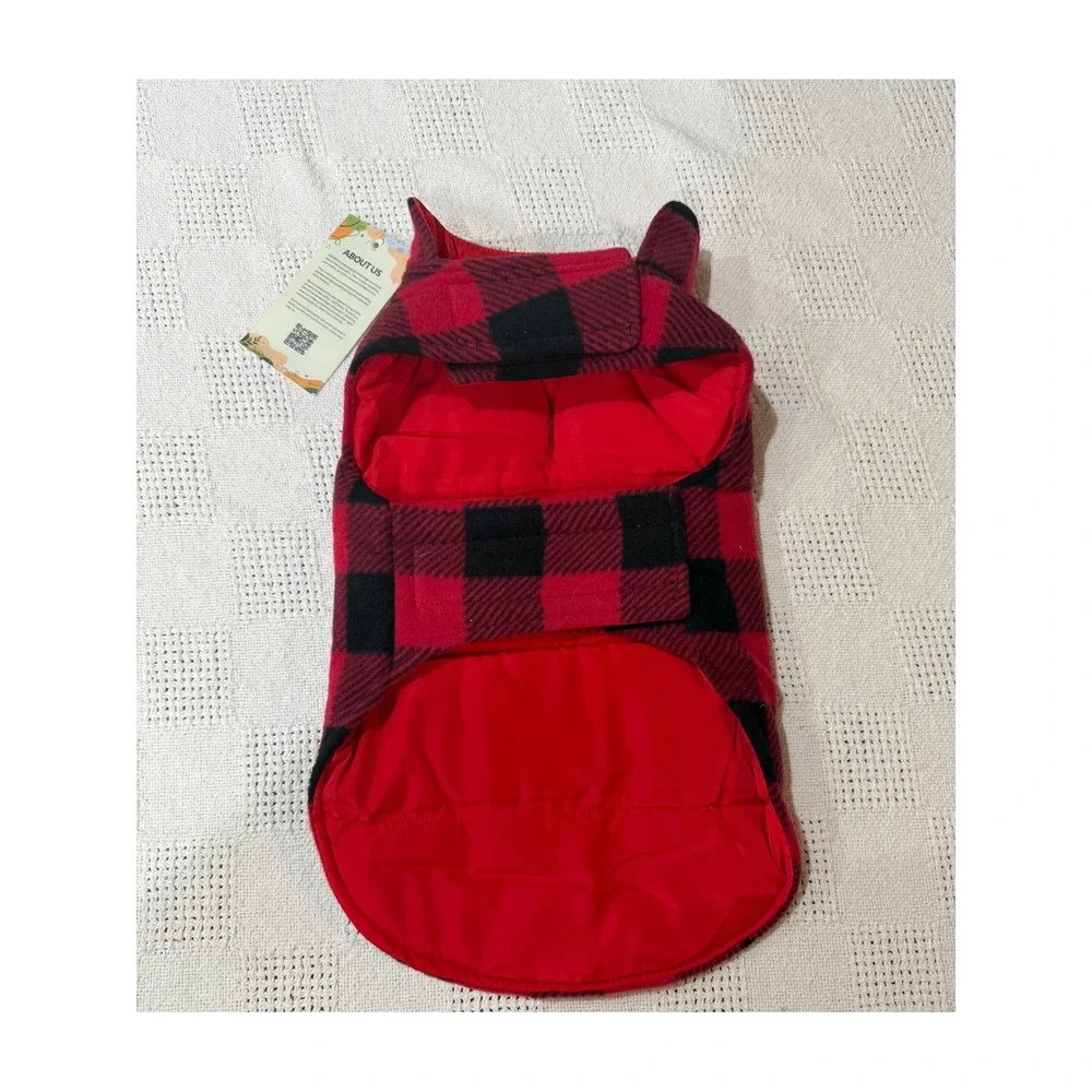 Asenku Dog Vest Red Buffalo Plaid Reversible Puffer Jacket Size M Fleece Coat